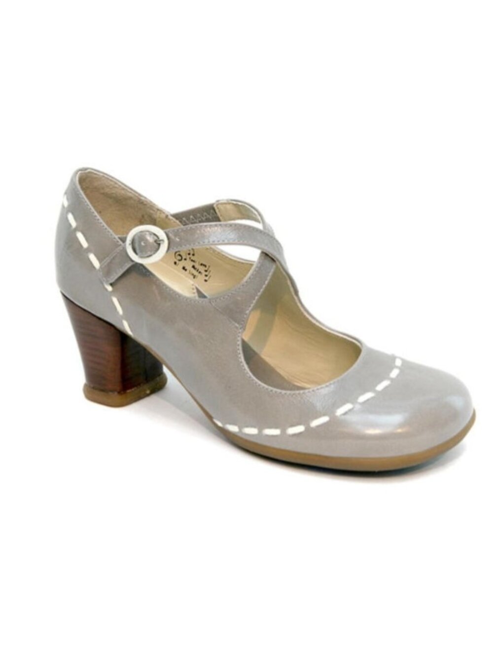 John Fluevog Operetta Malibran criss cross Mary Jane heels grey & white